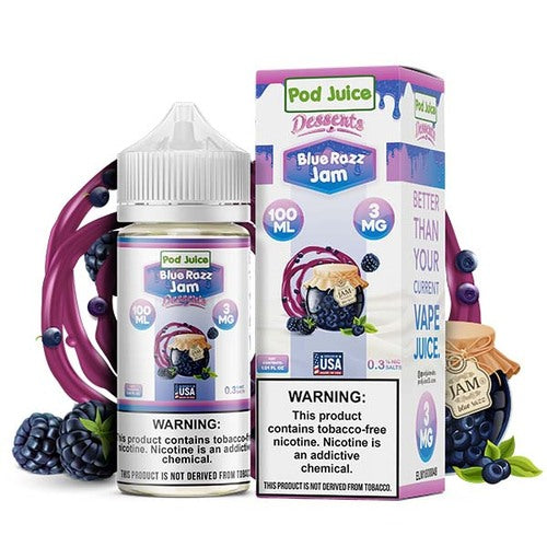 POD JUICE BLUE RAZZ JAM 100ML FREEBASE LIQUID