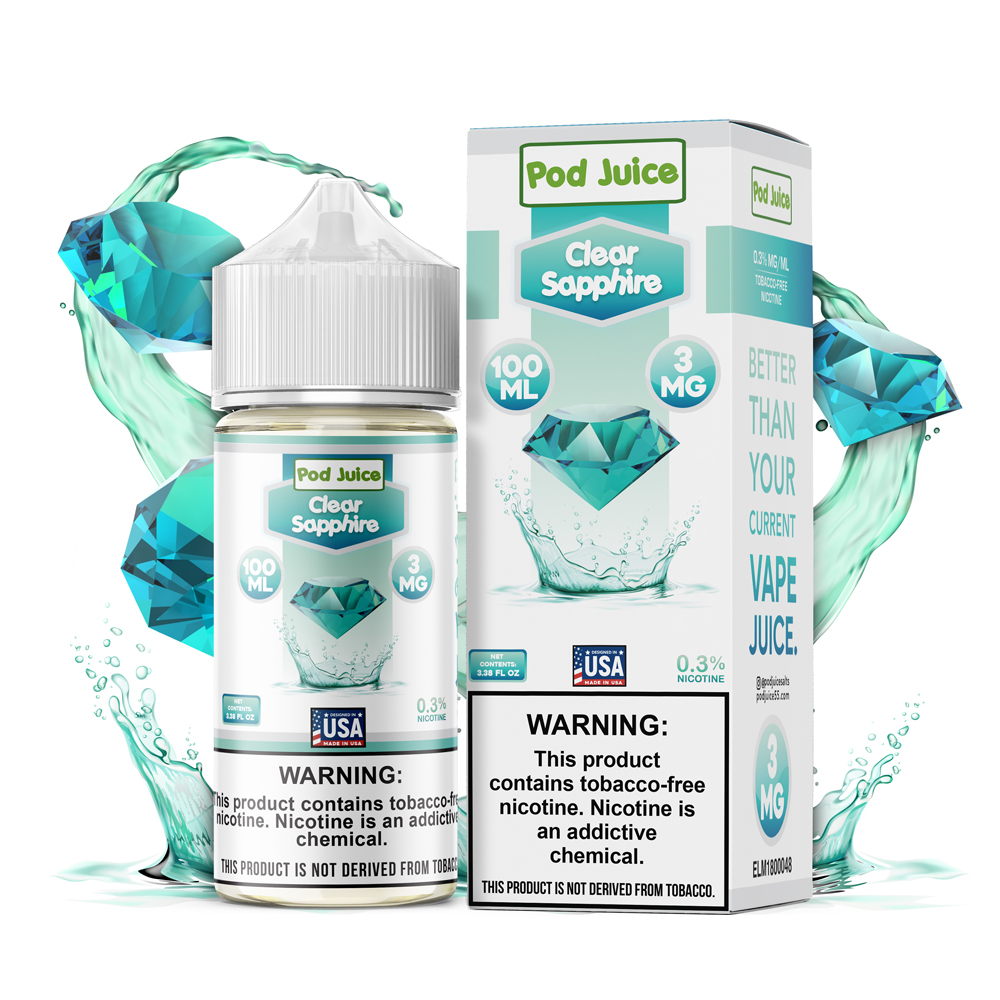 POD JUICE FREEBASE 100ML LIQUID CLEAR SAPPHIRE | PRICE POINT NY