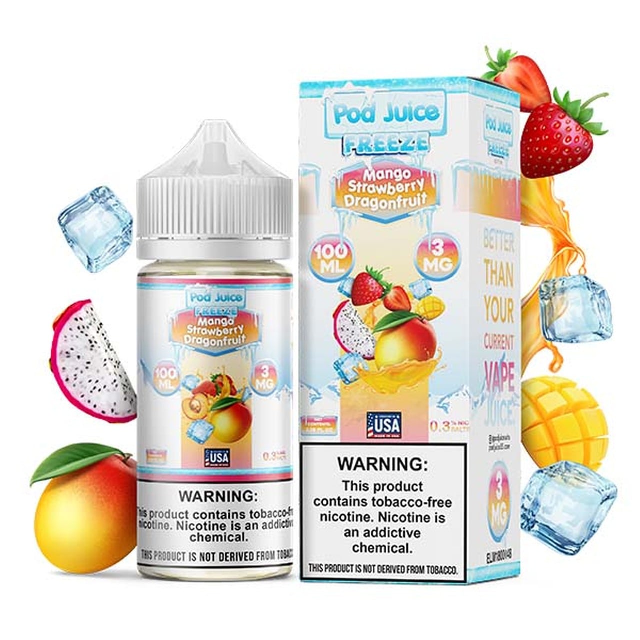 POD JUICE 55 TFN FREEBASE 100ML LIQUID MANGO STRAWBERRY DRAGONFRUIT FREEZE - PRICE POINT NY