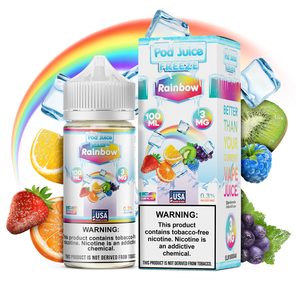 POD JUICE FREEZE RAINBOW 100ML FREEBASE LIQUID BOTTLE | PRICE POINT NY