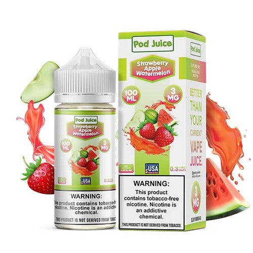 POD JUICE 55 STRAWBERRY APPLE WATERMELON FREEBASE LIQUID 100ML - PRICE POINT NY
