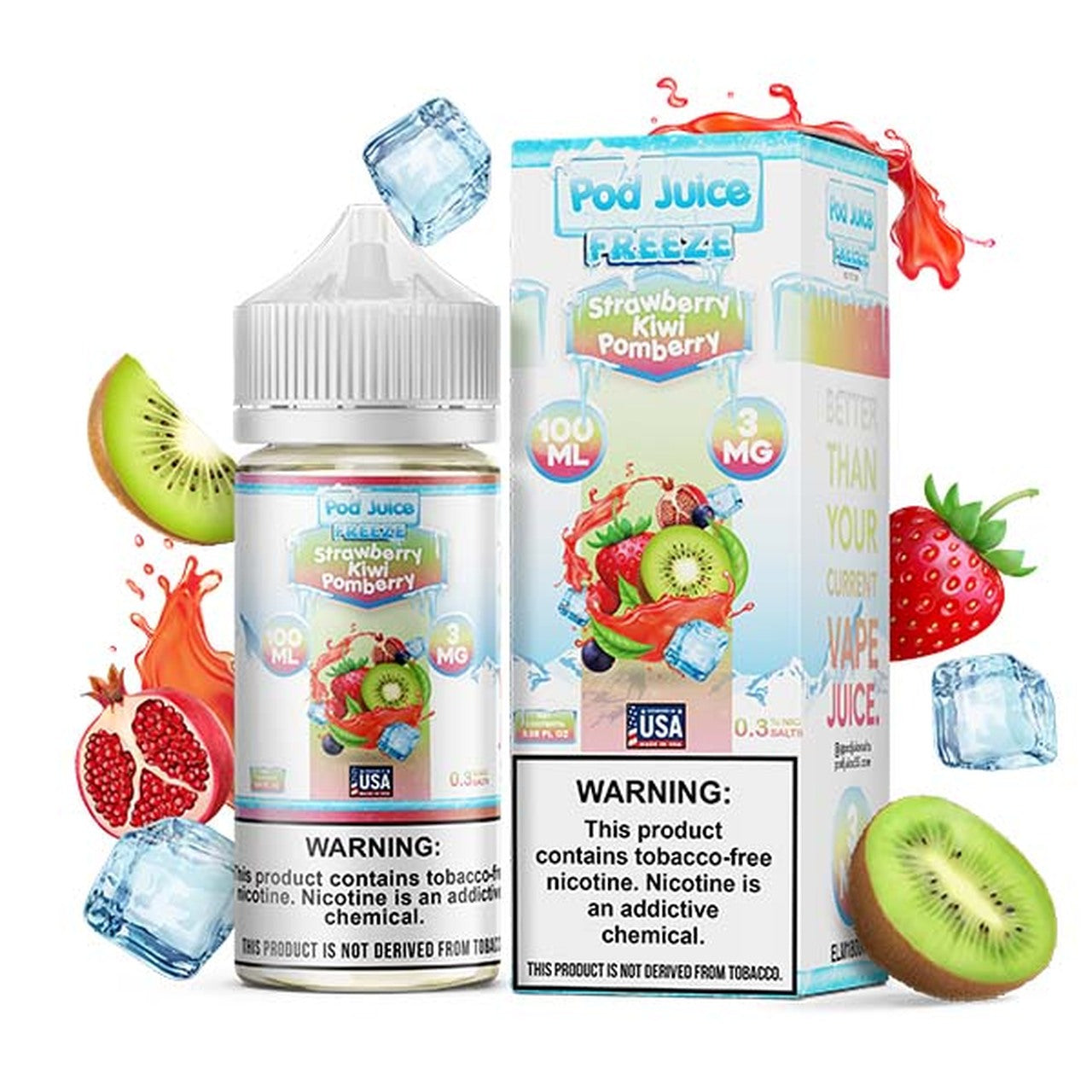 Pod Juice Freebase Nicotine - Strawberry Kiwi Pomberry Freeze