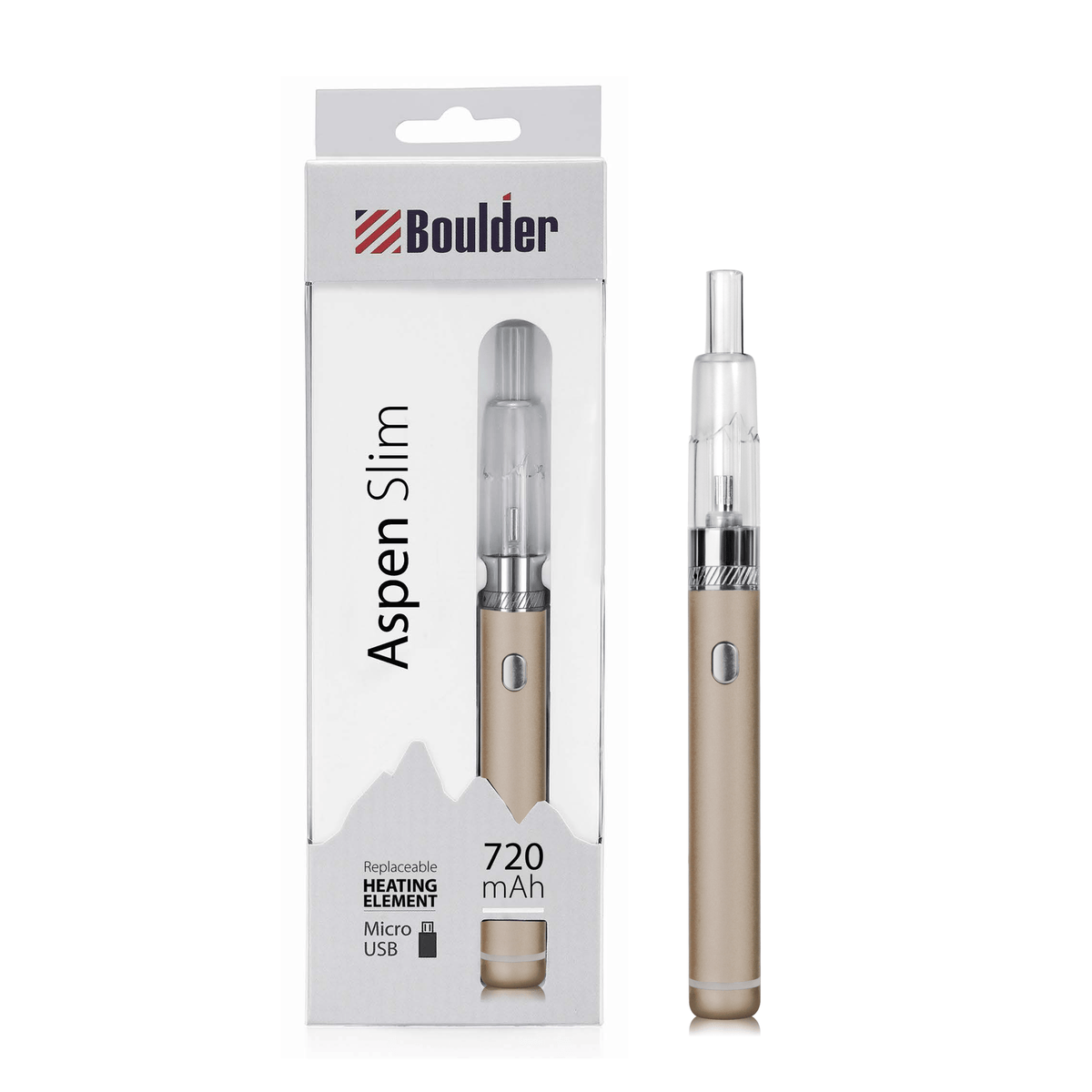 boulder bar vape Aspen Slim Kit Champagne Gold Flavor:Strawberry Wafer CBD Inhalables Fume Vape - Disposable